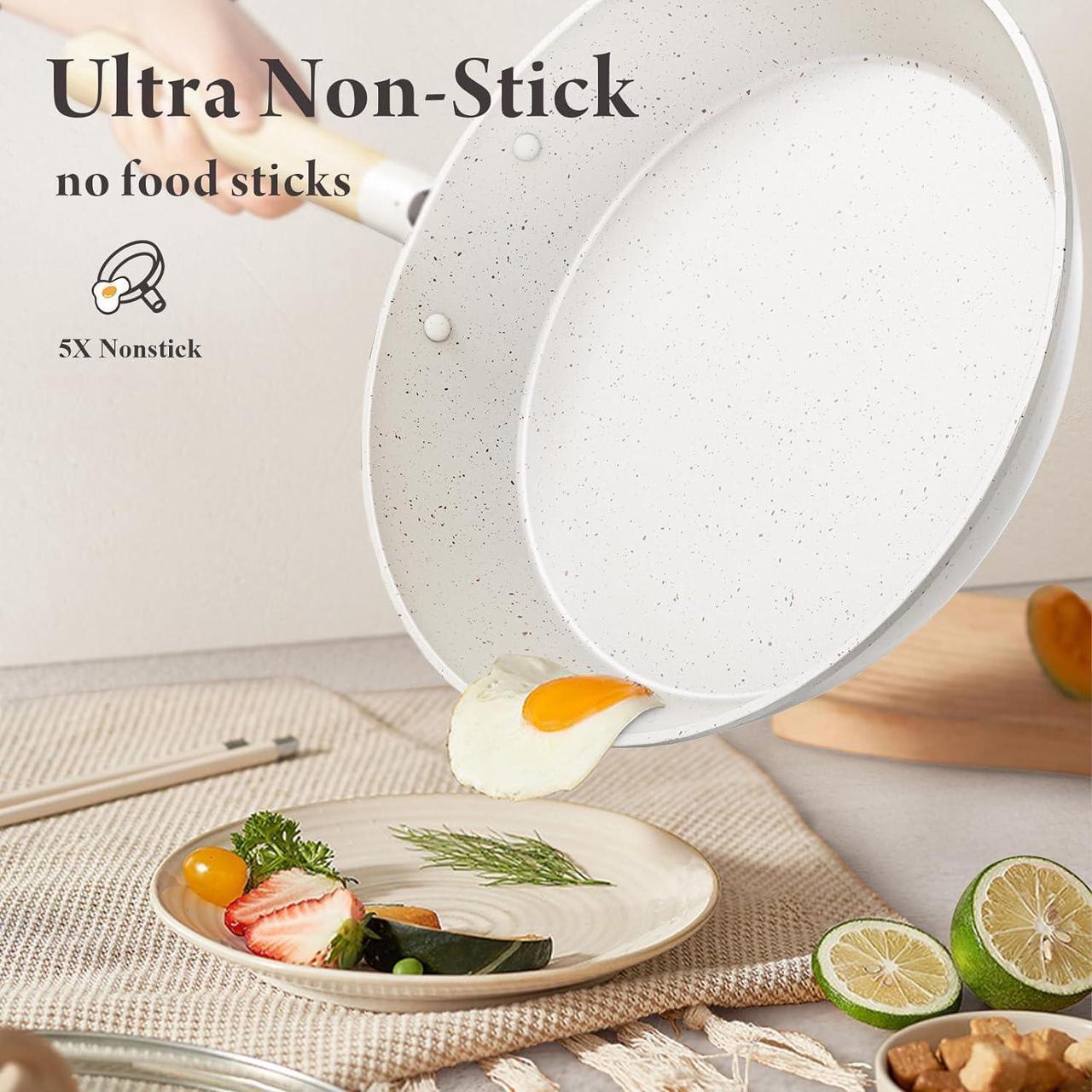 Alt view image 5 of 7 - 11 Pcs Pots and Pans Set Non Stick,Ceramic Cookware Set with Large Capacity,Healthy & Non Toxic Induction Cookware, Nonstick Kitchen Cooking Set with Utensils,PTFE/PFAS/PFOA Free,Cream White
