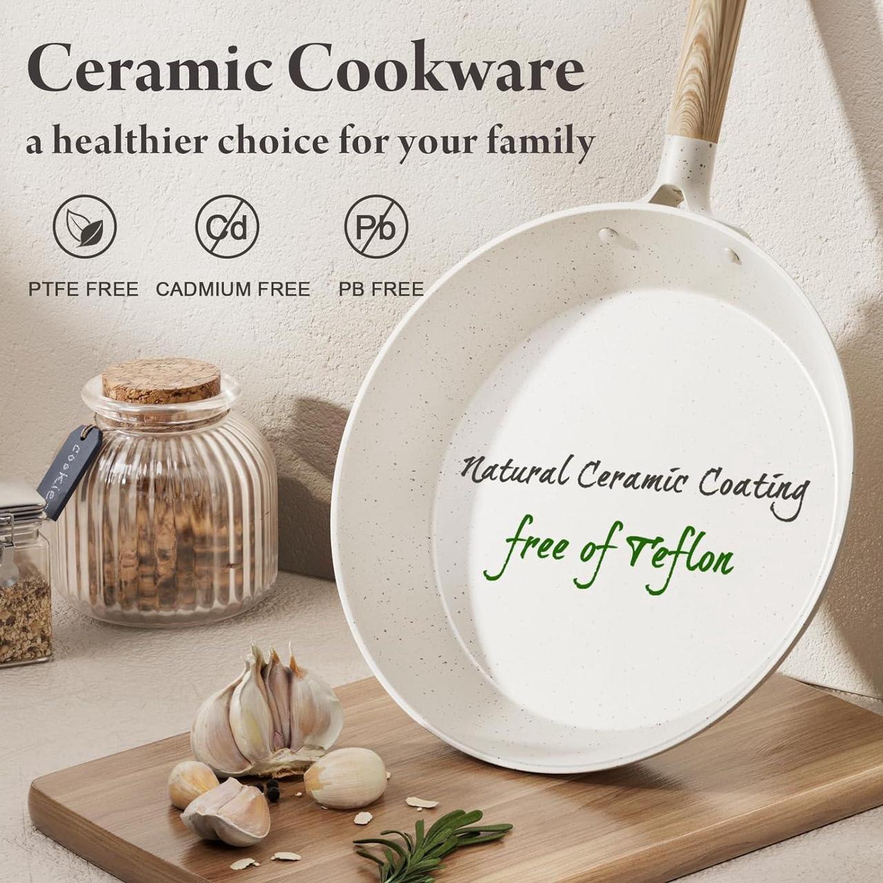 Alt view image 4 of 7 - 11 Pcs Pots and Pans Set Non Stick,Ceramic Cookware Set with Large Capacity,Healthy & Non Toxic Induction Cookware, Nonstick Kitchen Cooking Set with Utensils,PTFE/PFAS/PFOA Free,Cream White