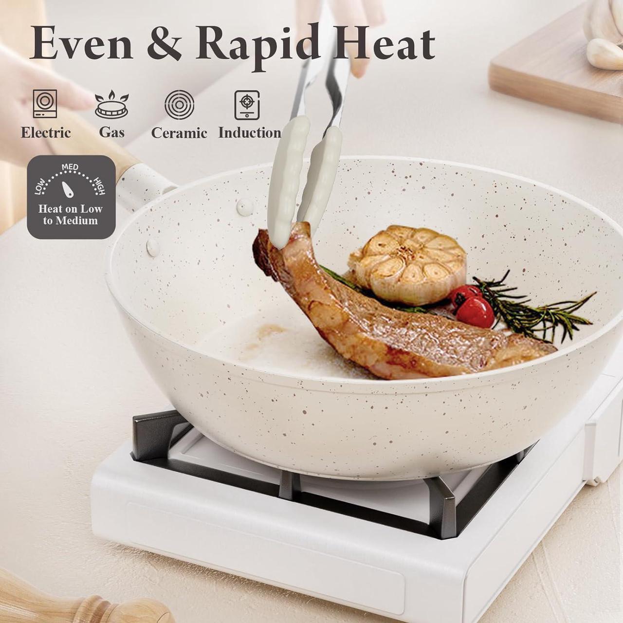 Alt view image 7 of 7 - 11 Pcs Pots and Pans Set Non Stick,Ceramic Cookware Set with Large Capacity,Healthy & Non Toxic Induction Cookware, Nonstick Kitchen Cooking Set with Utensils,PTFE/PFAS/PFOA Free,Cream White