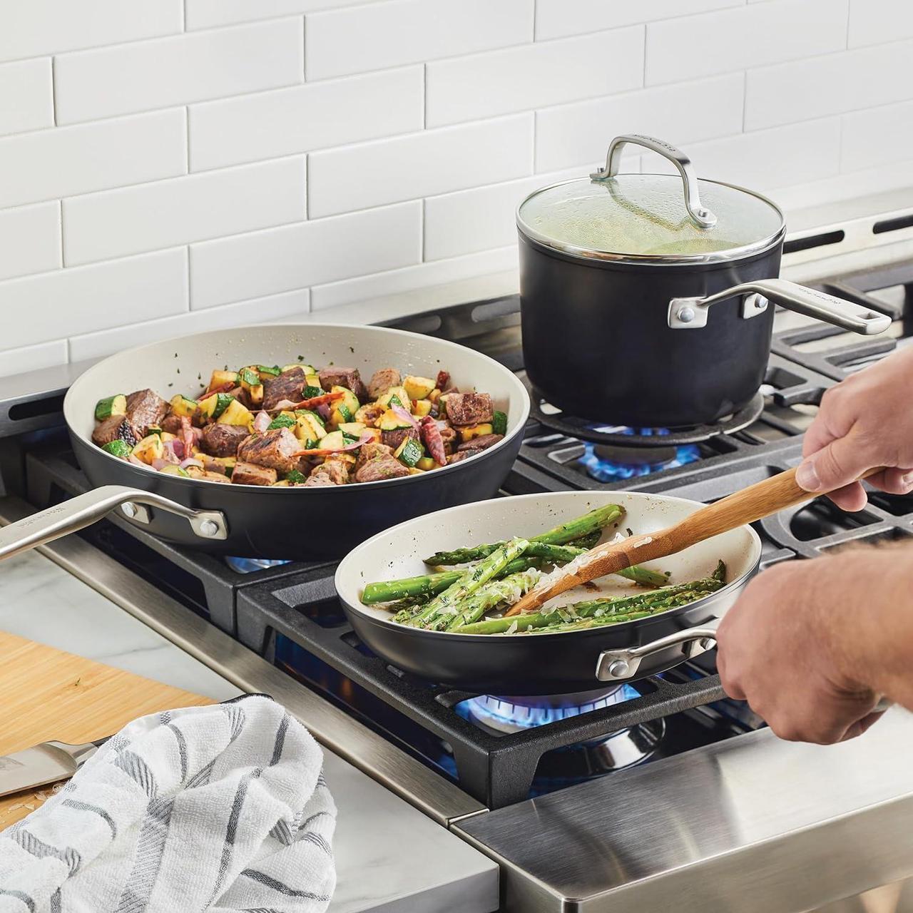 Alt view image 6 of 7 - KitchenAid Hard Anodized Ceramic 9-Piece Nonstick Cookware Set  Includes Fry Pans, Saucepan, Stockpot, Durable, Even Heating, Oven Safe to 500°F, Matte Black