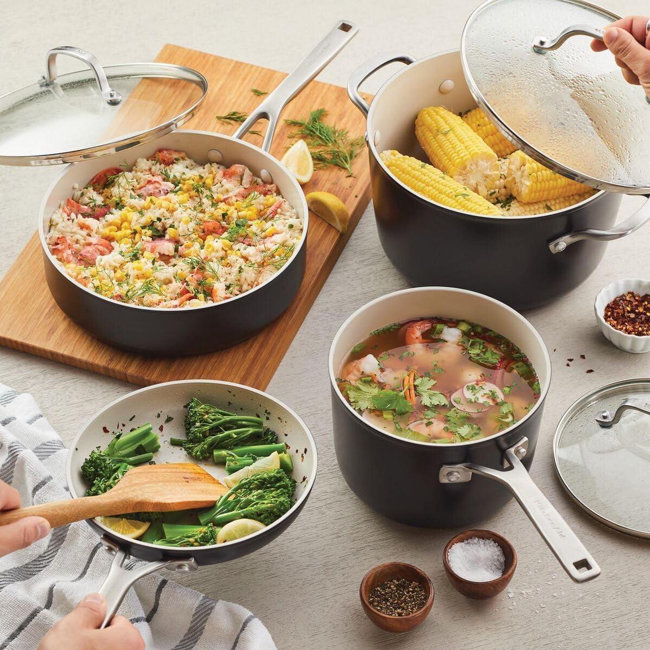 Alt view image 7 of 7 - KitchenAid Hard Anodized Ceramic 9-Piece Nonstick Cookware Set  Includes Fry Pans, Saucepan, Stockpot, Durable, Even Heating, Oven Safe to 500°F, Matte Black