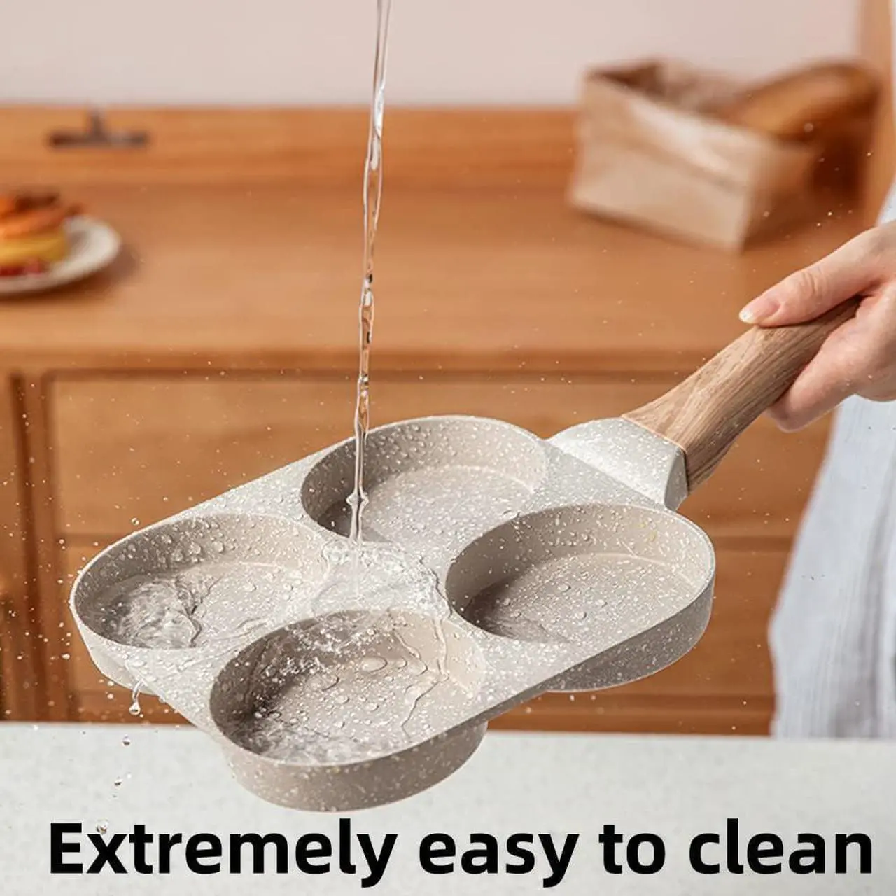 Alt view image 2 of 7 - Four-Cup Fried Egg Pan, Medical Stone Non-Stick Frying Pan for Breakfast,Divided Egg Omelet Pans Suitable for Gas Stove and Induction Cooker (3-inch eggs)