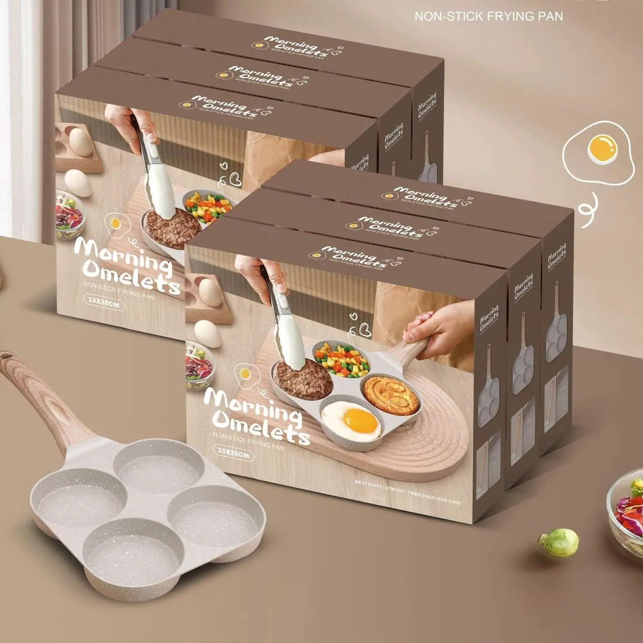Alt view image 5 of 7 - Four-Cup Fried Egg Pan, Medical Stone Non-Stick Frying Pan for Breakfast,Divided Egg Omelet Pans Suitable for Gas Stove and Induction Cooker (3-inch eggs)