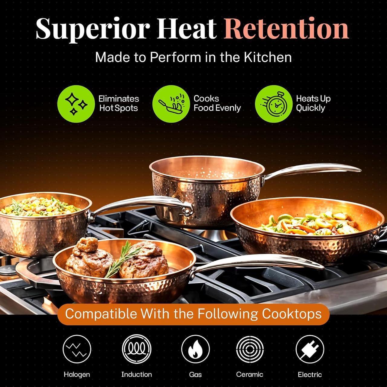 Alt view image 6 of 7 - GOTHAM STEEL Hammered 15 Pc Ceramic Cookware Set Nonstick, Copper Pots and Pans Set Non Stick for Kitchen with Utensils, Deep Pots and Pans for Cooking, Non Toxic Cookware Sets, Oven & Dishwasher Safe
