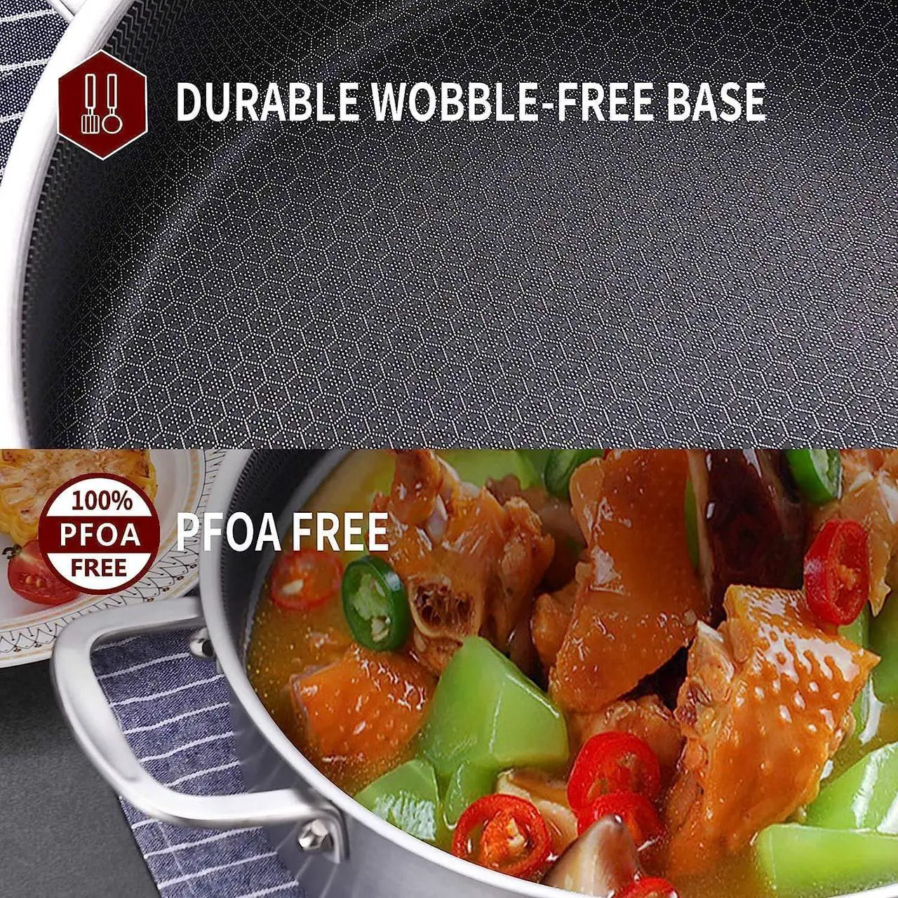 Alt view image 3 of 5 - LOLYKITCH 6 QT Hybrid Tri-Ply Stainless Steel Non-Stick Sauté Pan with Lid,12 Inch Deep Frying Pan,Large Skillet,Jumbo Cooker,Induction Pan, Oven Safe and Detachable Handle.