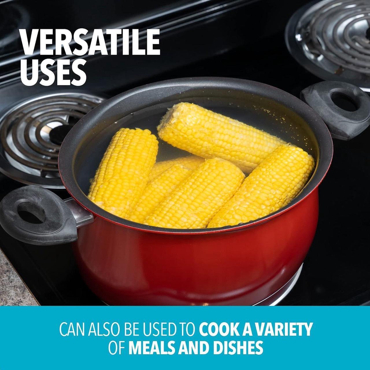 Alt view image 5 of 6 - Bialetti 5.5 Quart Pasta Pot with Strainer Lid, Red  Elongated Oval Pot for Longer Spaghetti, Lasagna, Penne & Farfalle Noodles, Heat Resistant Handles & Nonstick Interior, Large Pot for Cooking