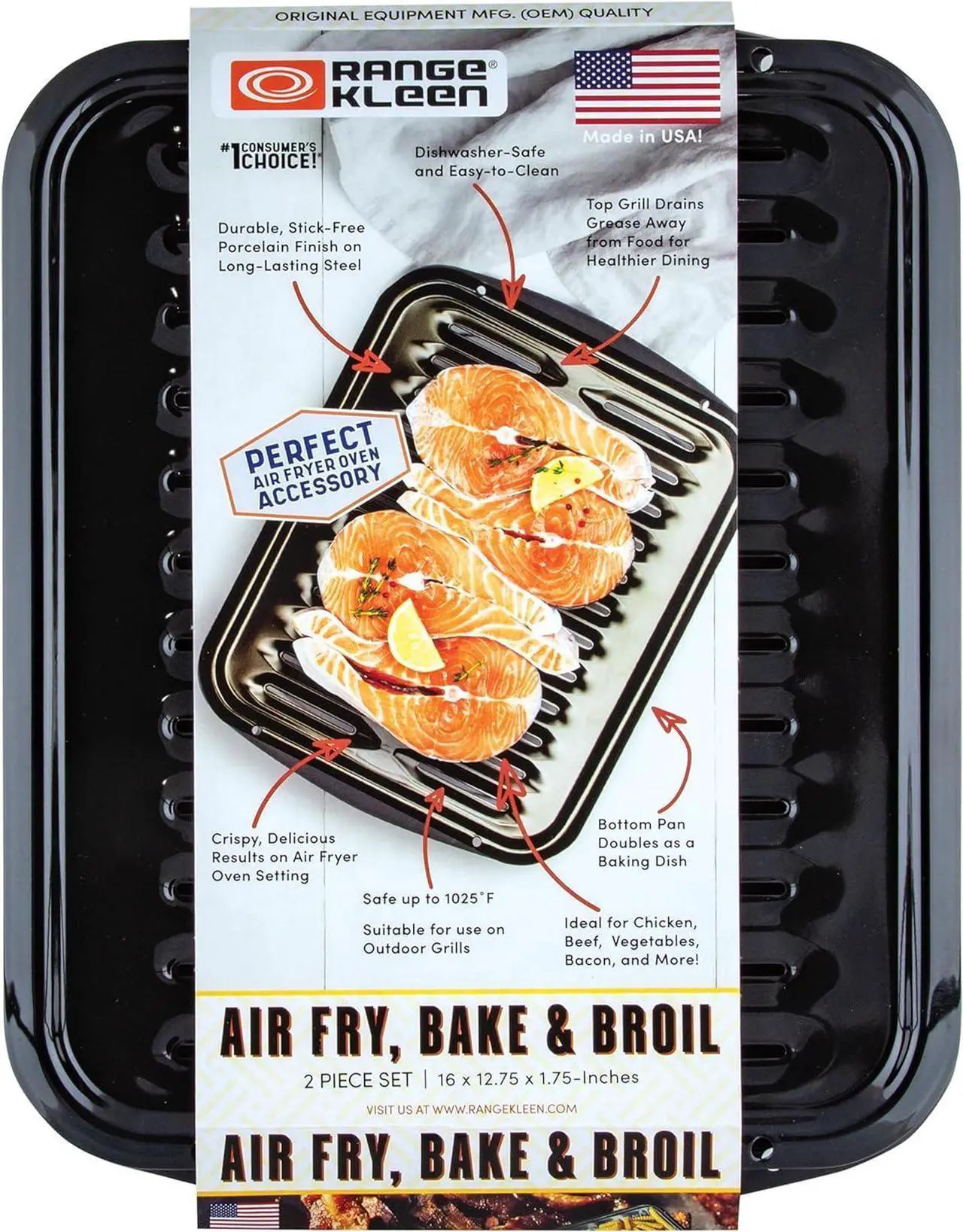 Main image of Range Kleen BP102X 2 Piece Heavy Duty Porcelain Air Fry, Bake and Broil Pan