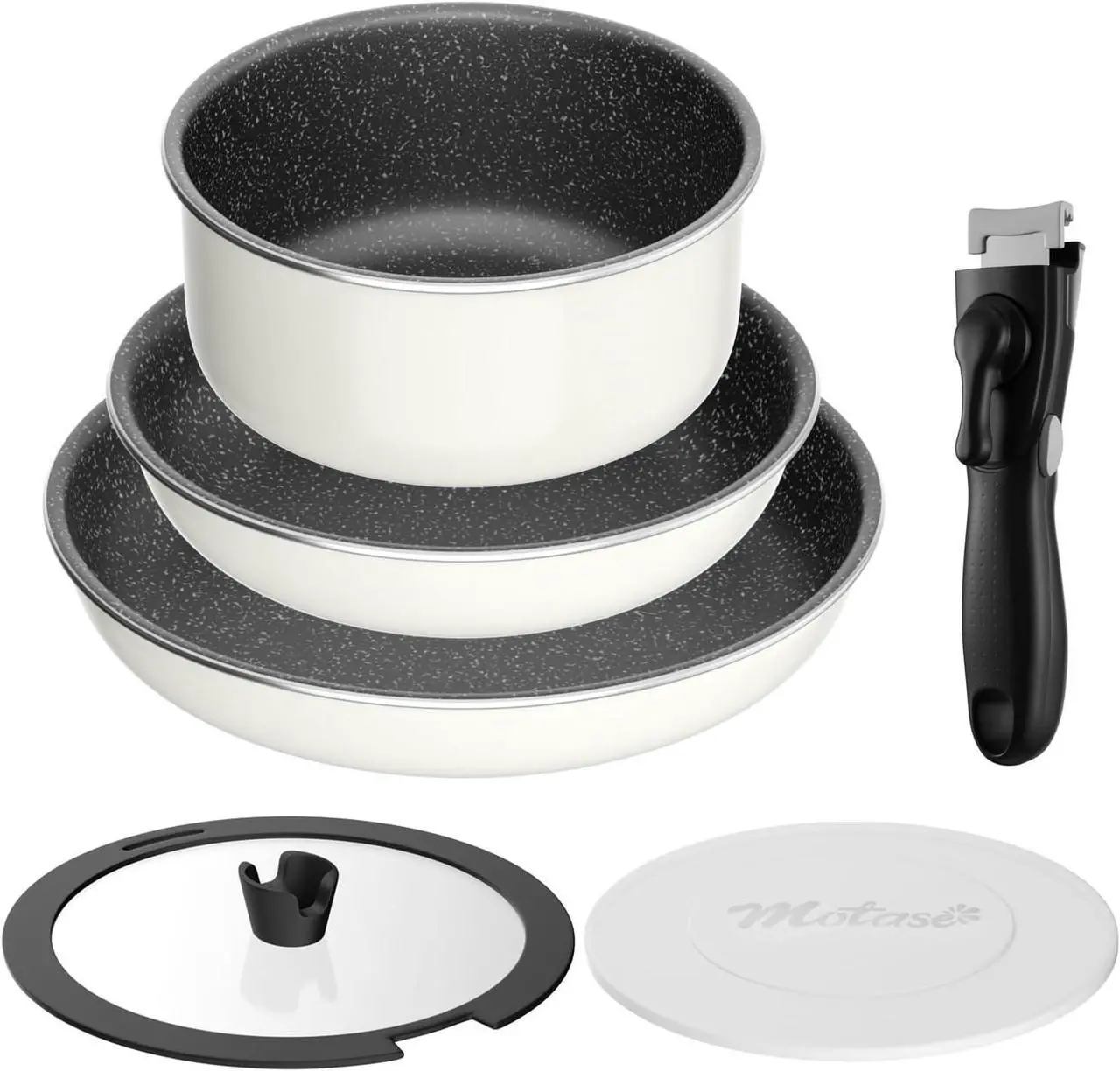 Main image of 6pcs Pots and Pans Set, Nonstick Cookware Set Detachable Handle, Induction Kitchen Cookware Sets Non Stick with Removable Handle, RV Cookware Set, Oven Safe, White