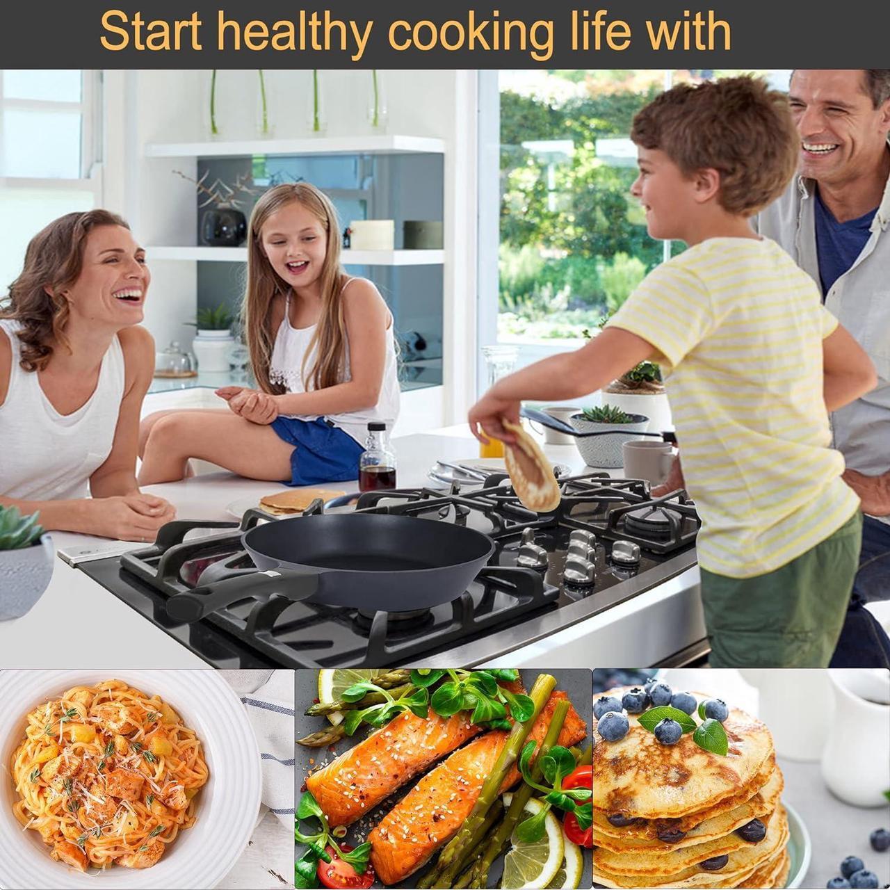 Alt view image 2 of 7 - Frying Pan Nonstick Skillet Cookware: Skillet 12-inch Nonstick with Lid Stainless - Non Stick Cooking Frying Pan Induction Compatible - Handle Cool PFOA-Free for Home Camping Kitchen Party Outdoor