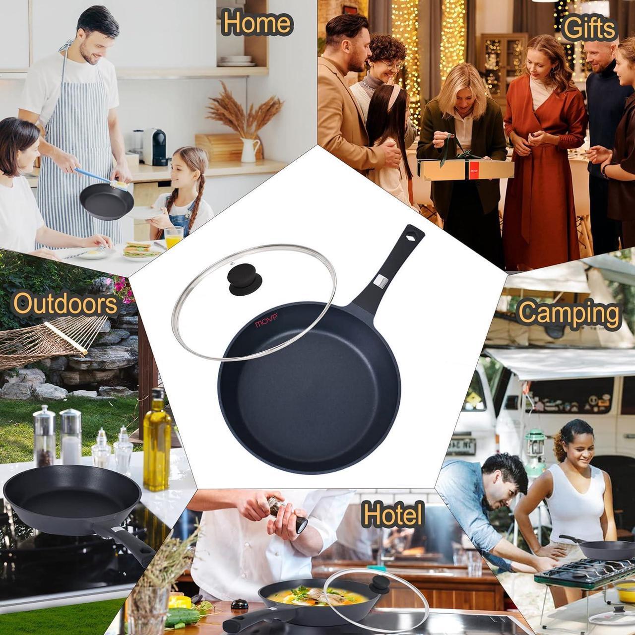 Alt view image 6 of 7 - Frying Pan Nonstick Skillet Cookware: Skillet 12-inch Nonstick with Lid Stainless - Non Stick Cooking Frying Pan Induction Compatible - Handle Cool PFOA-Free for Home Camping Kitchen Party Outdoor