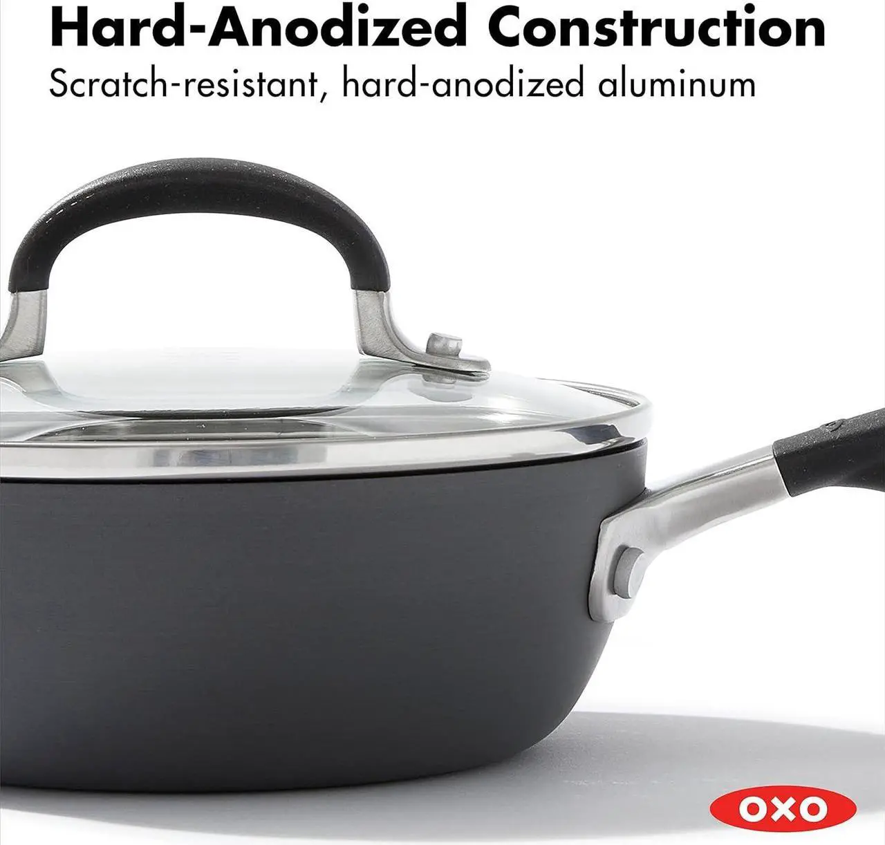 Alt view image 2 of 7 - OXO Good Grips 1QT and 2QT Saucepan Pot Set with Lids, 3-Layered German Engineered Nonstick Coating, Stainless Steel Handles with Nonslip Silicone, Black