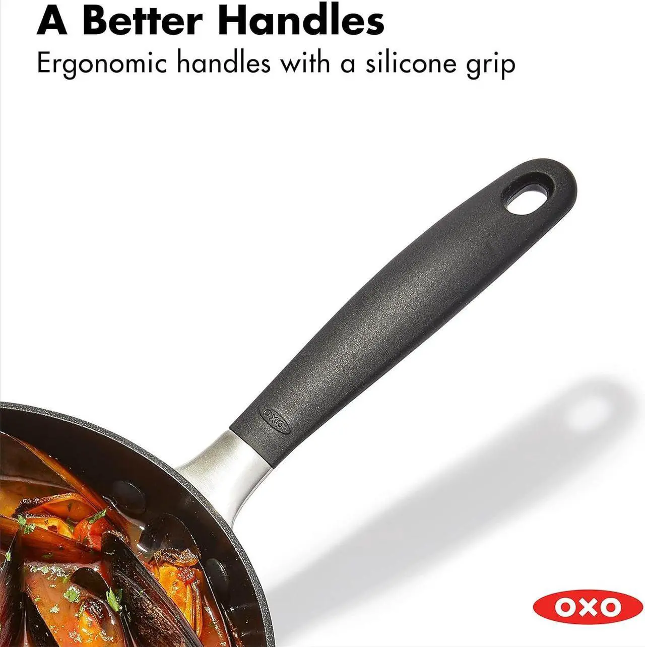 Alt view image 5 of 7 - OXO Good Grips 1QT and 2QT Saucepan Pot Set with Lids, 3-Layered German Engineered Nonstick Coating, Stainless Steel Handles with Nonslip Silicone, Black