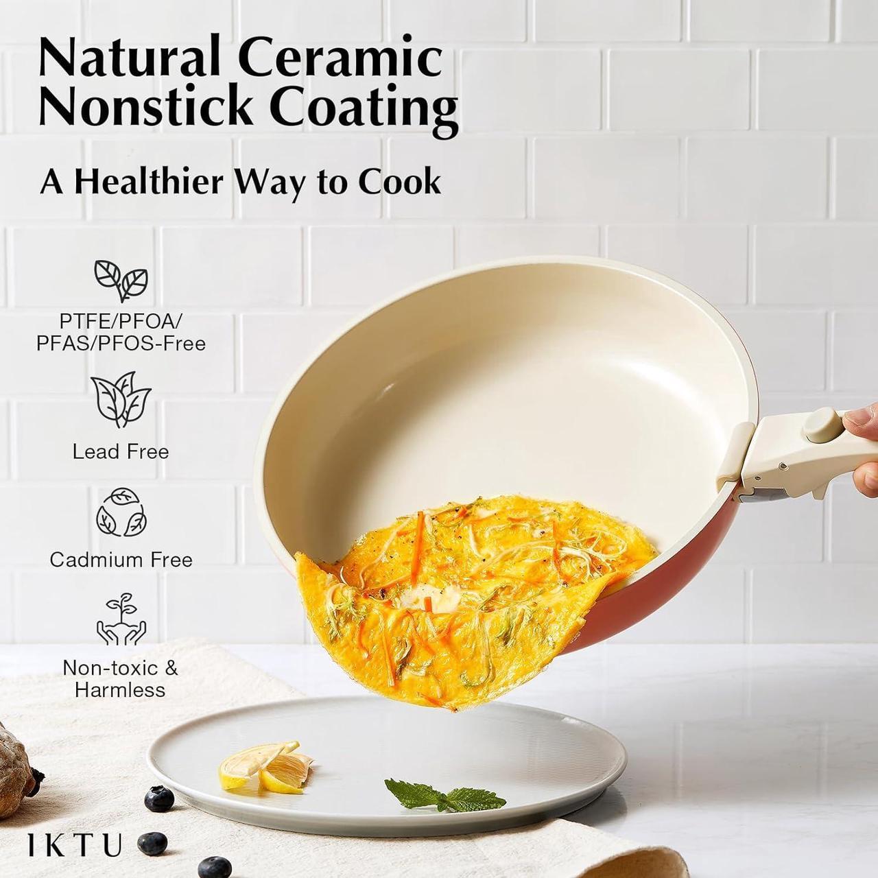 Alt view image 3 of 6 - IKTU Ceramic Pots and Pans Set Non Stick Pink, 19 Pcs Nonstick Cookware Set with Detachable Handle RV Camping Induction Kitchen Cookware Set Non Stick, PFAS PFOA & PTFE Free