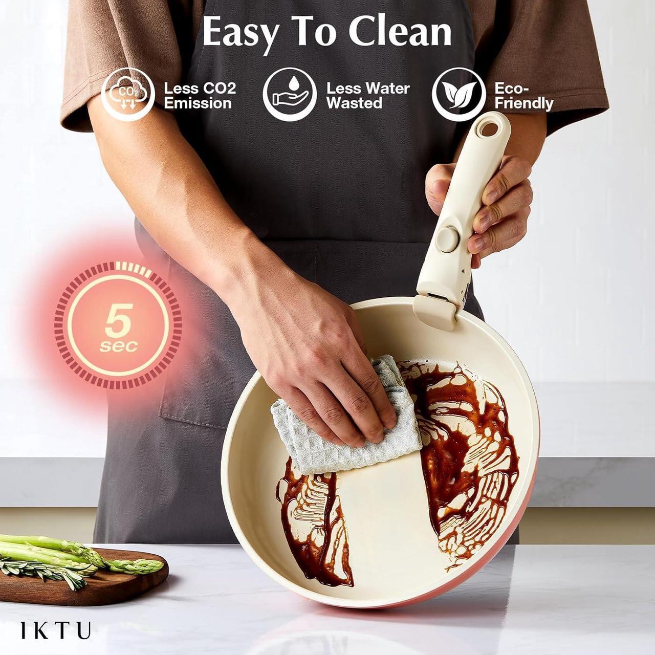 Alt view image 4 of 6 - IKTU Ceramic Pots and Pans Set Non Stick Pink, 19 Pcs Nonstick Cookware Set with Detachable Handle RV Camping Induction Kitchen Cookware Set Non Stick, PFAS PFOA & PTFE Free