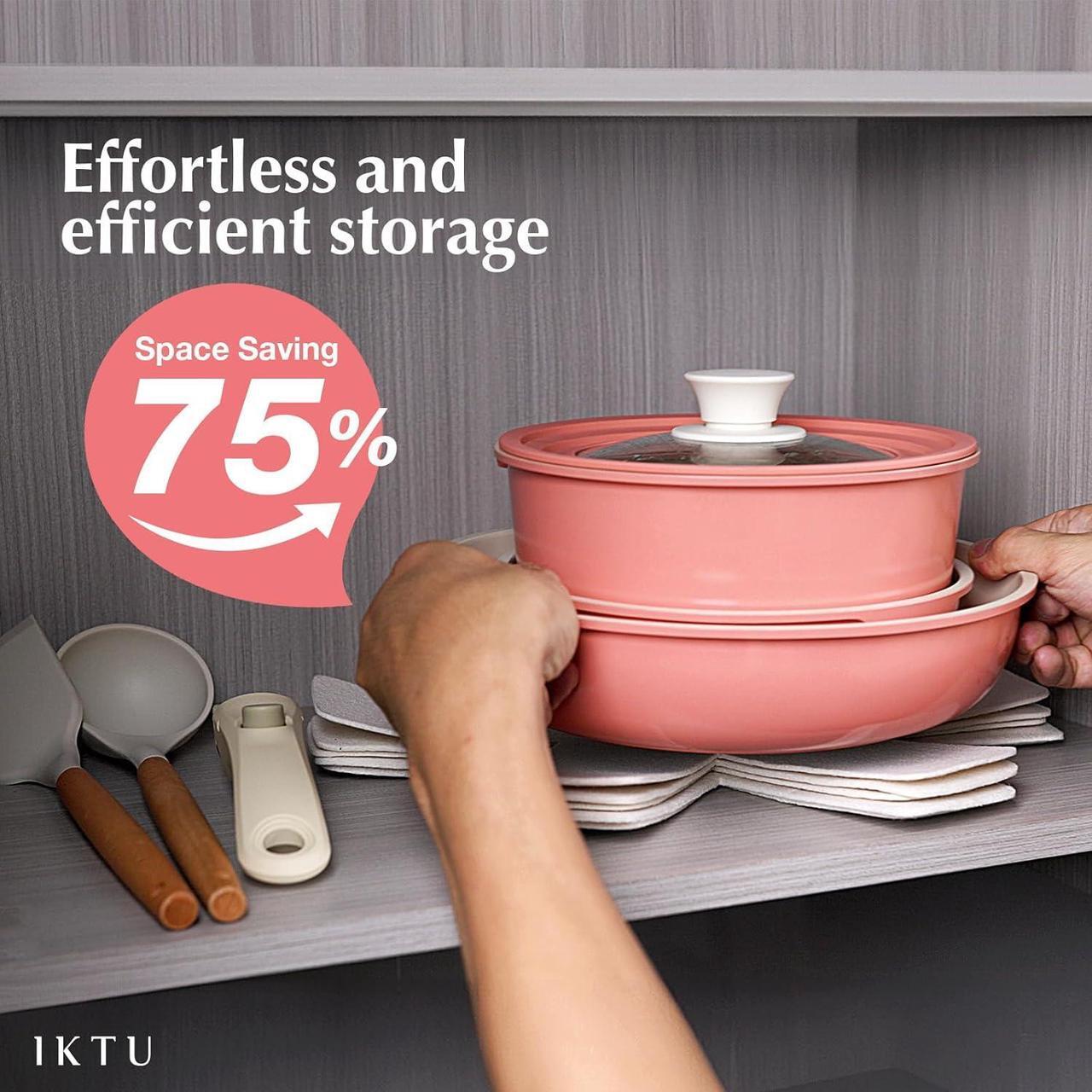 Alt view image 6 of 6 - IKTU Ceramic Pots and Pans Set Non Stick Pink, 19 Pcs Nonstick Cookware Set with Detachable Handle RV Camping Induction Kitchen Cookware Set Non Stick, PFAS PFOA & PTFE Free