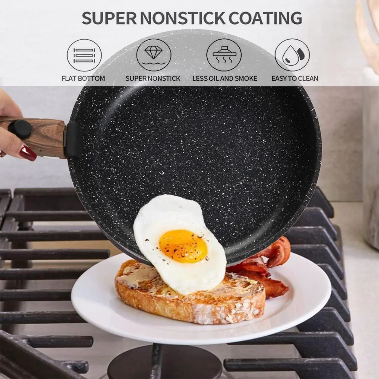 Alt view image 2 of 7 - Kitchen Academy Detachable Handle Induction Cookware Sets - 10 Piece Non-stick Cooking Pots and Pans, Black Granite Stackable RV Cookware for Camp