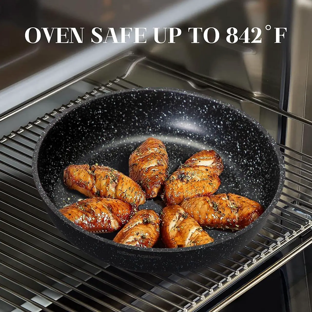 Alt view image 5 of 7 - Kitchen Academy Detachable Handle Induction Cookware Sets - 10 Piece Non-stick Cooking Pots and Pans, Black Granite Stackable RV Cookware for Camp