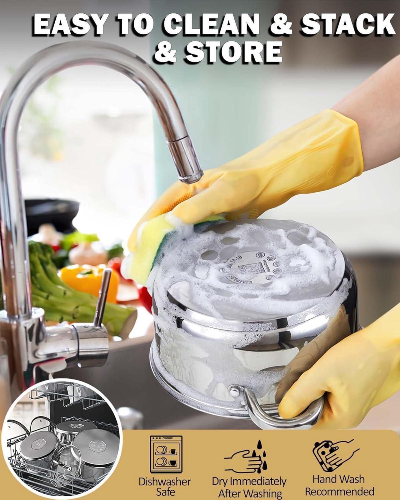 Alt view image 4 of 7 - Cook N Home Kitchen Cookware Sets, 12-Piece Basic Stainless Steel Pots and Pans, Silver