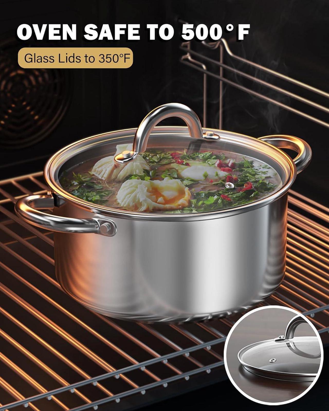 Alt view image 7 of 7 - Cook N Home Kitchen Cookware Sets, 12-Piece Basic Stainless Steel Pots and Pans, Silver