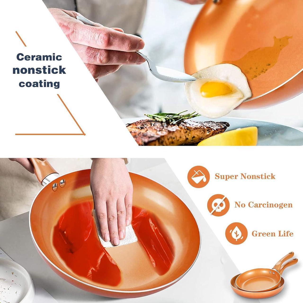 Alt view image 7 of 7 - FRUITEAM 6-piece Nonstick Kitchen Cookware Set, Ceramic Coating Cooking Stock / Milk Pot/Frying Pans, Copper Aluminum Pan with Lid, Induction/Gas Kitchenware