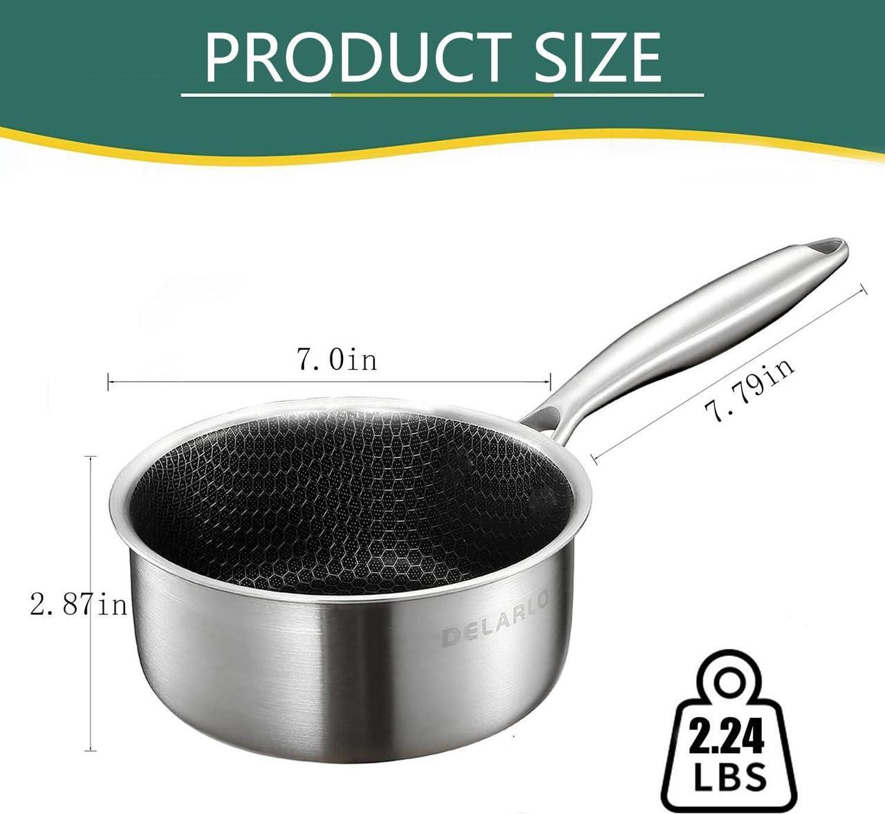Alt view image 3 of 6 - DELARLO Tri-Ply Hybrid Stainless Steel Sauce Pan, Hybird 1.5QT Non Stick Pots, All Stove Safe Up to 600, Sauce Pot 1.5 Quart Non Stick Sauce Pan, Saucier Pan, Honeycomb Pan,Small Saucepan, Lids 300