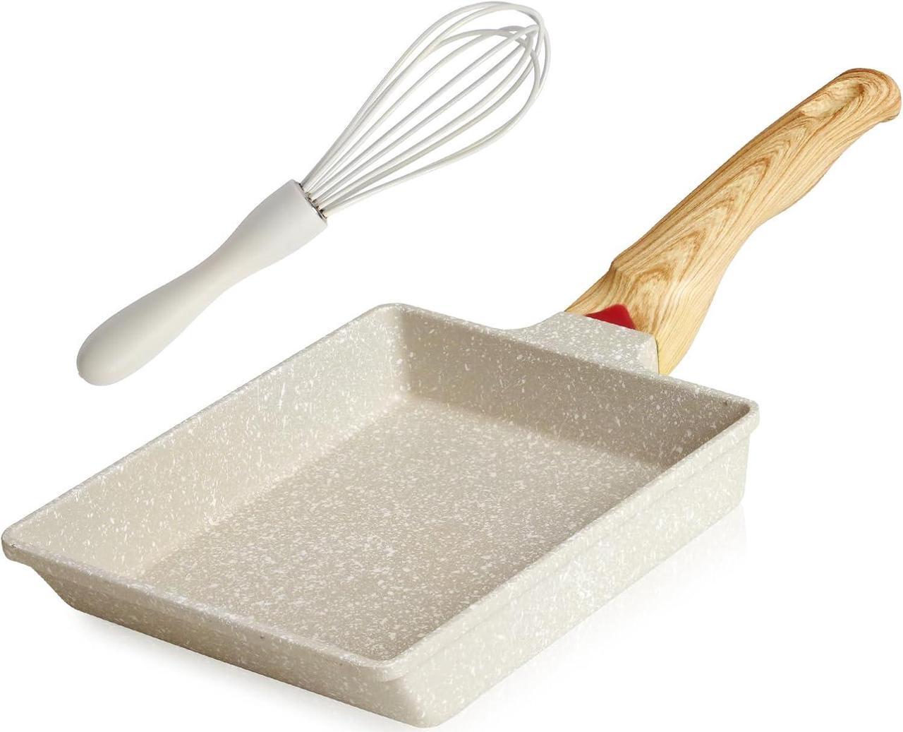 Main image of Tamagoyaki Pan Japanese Omelette Pan - Nonstick Tamago Pan, Rectangle Egg Frying Pan, Omelet Pan with Whisk, Wooden Handle, PFOS & PFOA Free, Oven & Dishwasher Safe