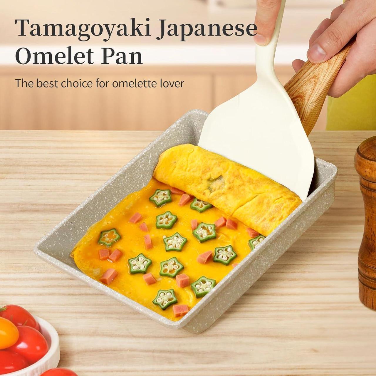 Alt view image 2 of 6 - Tamagoyaki Pan Japanese Omelette Pan - Nonstick Tamago Pan, Rectangle Egg Frying Pan, Omelet Pan with Whisk, Wooden Handle, PFOS & PFOA Free, Oven & Dishwasher Safe