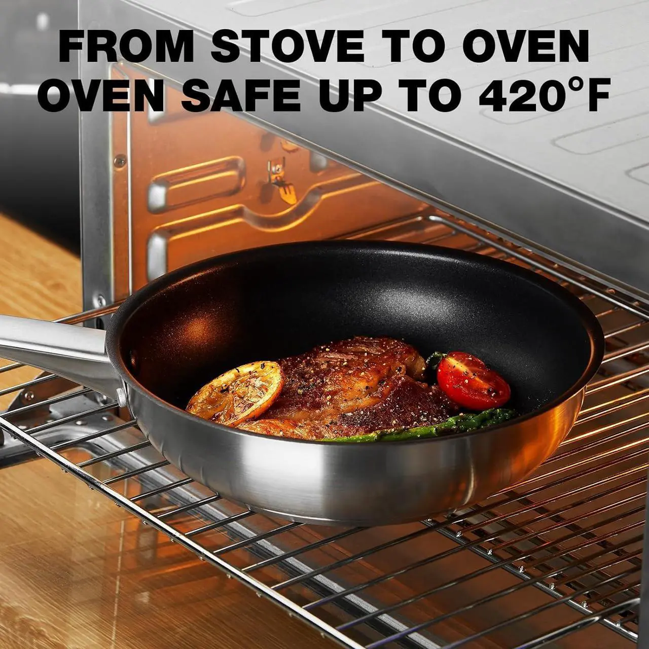 Alt view image 5 of 7 - KOCH SYSTEME CS Stainless Steel Pan 10 Inch, Non-toxic Stainless Steel Frying Pan with Nonstick Coating for Professional Cooking, Stainless Steel Skillet, 10 Inch Pan, Induction Compatible, Oven Safe