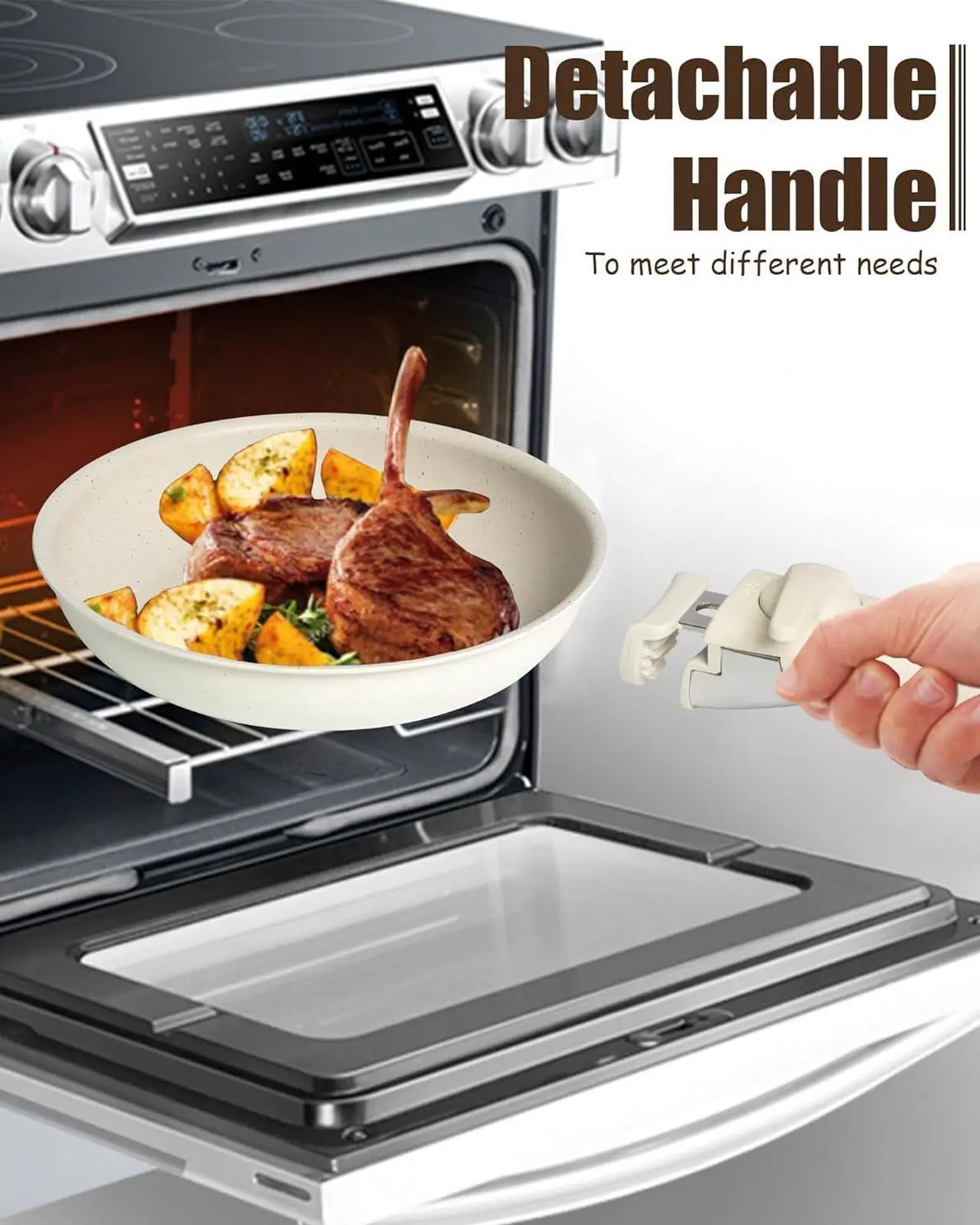 Alt view image 3 of 7 - 22pcs Pots and Pans Set Non Stick, Ceramic Cookware Set with Detachable Handle, Pot Sets for Cooking Nonstick with Collapsible Dish Basin, Oven Safe