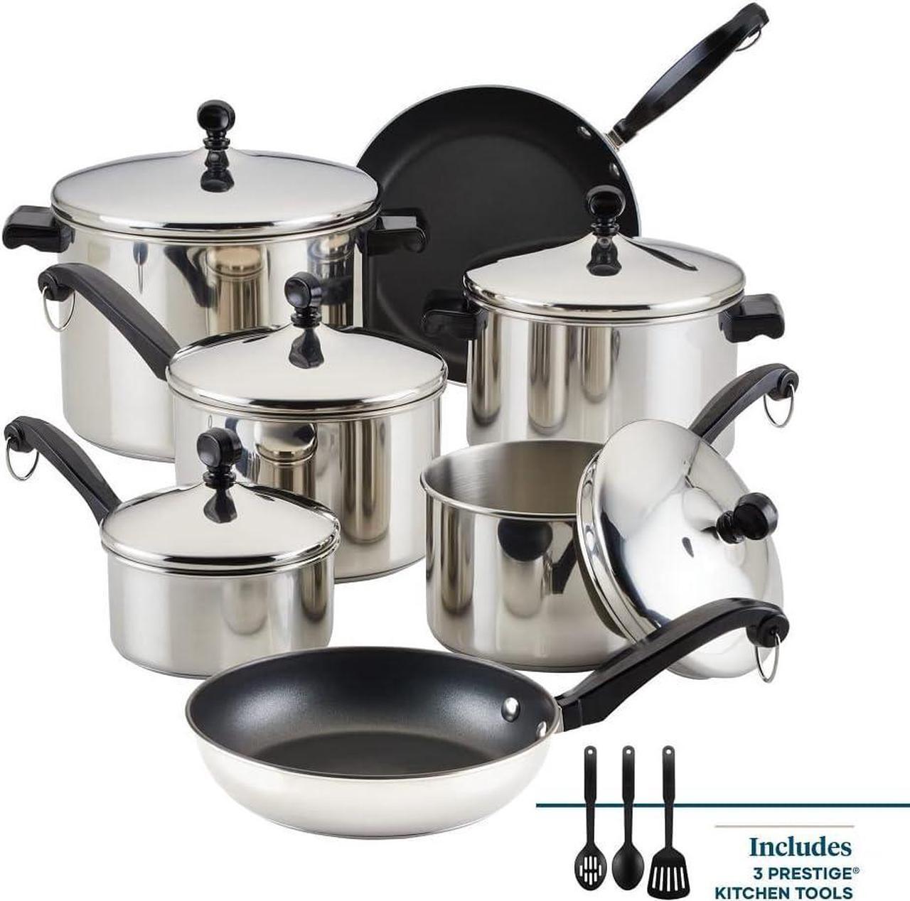 Alt view image 2 of 7 - Farberware Classic Stainless Steel Cookware Pots and Pans Set, 15-Piece,50049,Silver