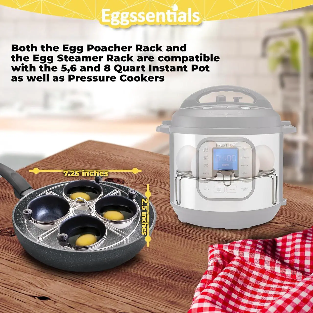 Alt view image 2 of 7 - Eggssentials Egg Poacher Insert Stainless Steel Poached Egg Cooker Eggs Poaching Cup PFOA Free Egg Poachers Nonstick, 7.25" Rack Compatible with Skillet Instant Pot