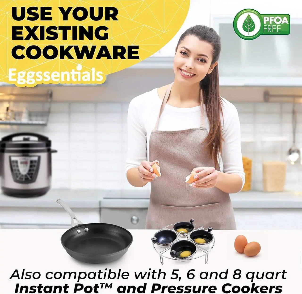 Alt view image 3 of 7 - Eggssentials Egg Poacher Insert Stainless Steel Poached Egg Cooker Eggs Poaching Cup PFOA Free Egg Poachers Nonstick, 7.25" Rack Compatible with Skillet Instant Pot