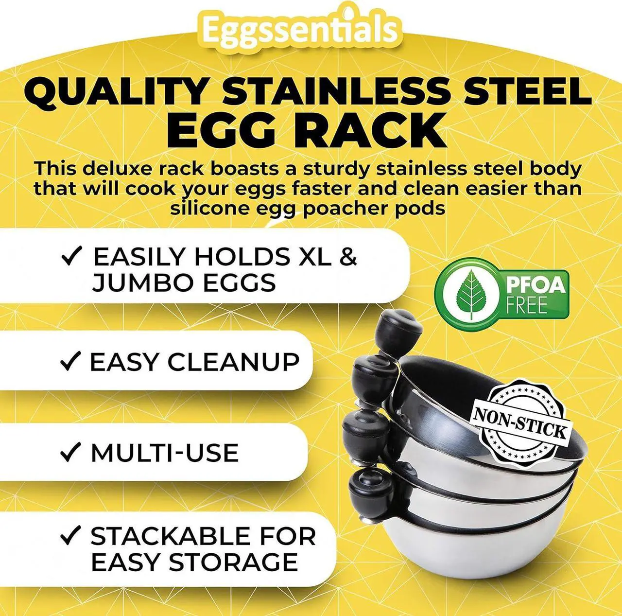Alt view image 5 of 7 - Eggssentials Egg Poacher Insert Stainless Steel Poached Egg Cooker Eggs Poaching Cup PFOA Free Egg Poachers Nonstick, 7.25" Rack Compatible with Skillet Instant Pot