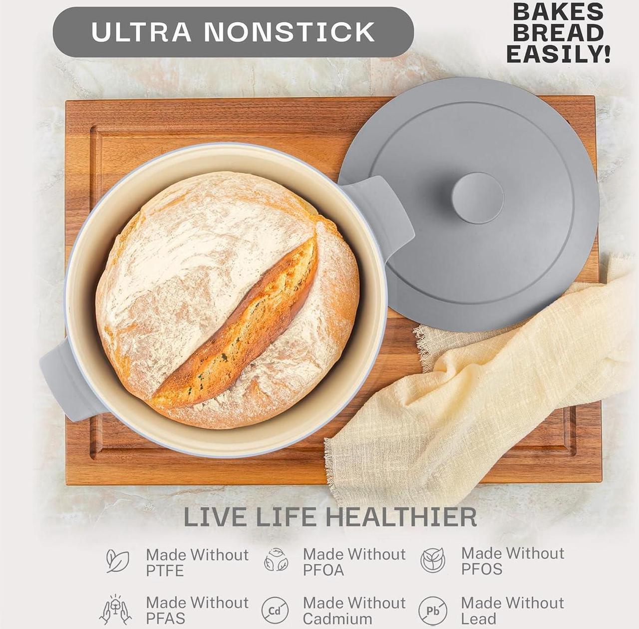 Alt view image 3 of 7 - Gotham Steel 5 Qt Lightweight Ceramic Dutch Oven Pot with Lid, Nonstick Sourdough Dutch Oven for Bread Baking, 10 in 1 Stock Pot Ovens for Pasta, Spaghetti, Bread and More, Pots for Cooking
