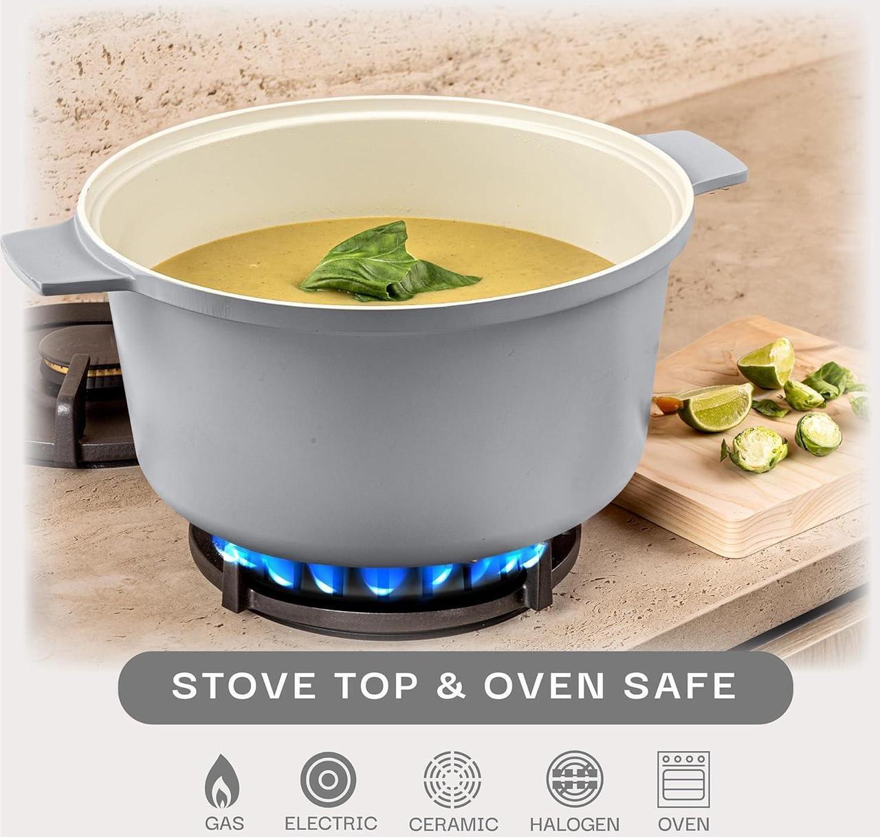 Alt view image 4 of 7 - Gotham Steel 5 Qt Lightweight Ceramic Dutch Oven Pot with Lid, Nonstick Sourdough Dutch Oven for Bread Baking, 10 in 1 Stock Pot Ovens for Pasta, Spaghetti, Bread and More, Pots for Cooking
