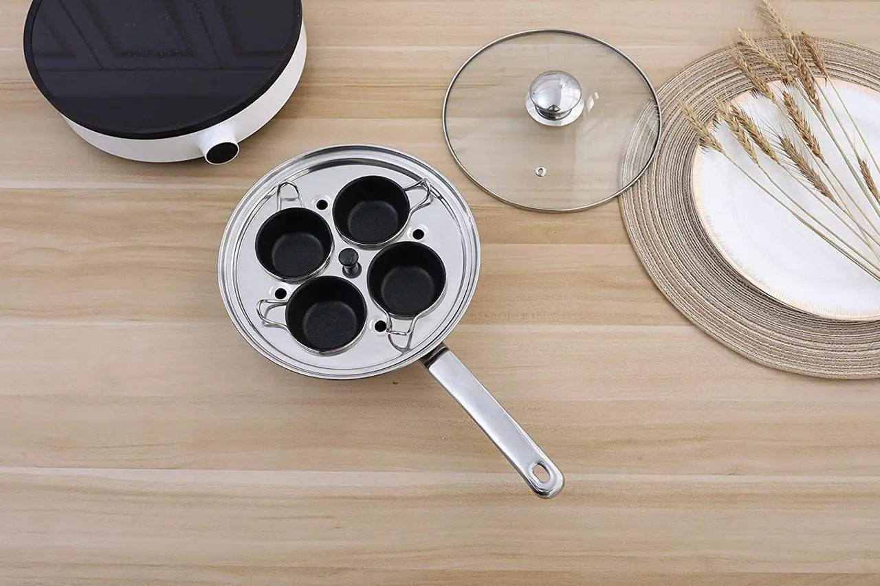 Alt view image 3 of 6 - 4 Cups Egg Poacher Pan - Stainless Steel Poached Egg Cooker  Induction Cooktop Egg Poachers Cookware Set with 4 Nonstick Large PFOA FREE Egg Poacher Cups and Silicone Spatula