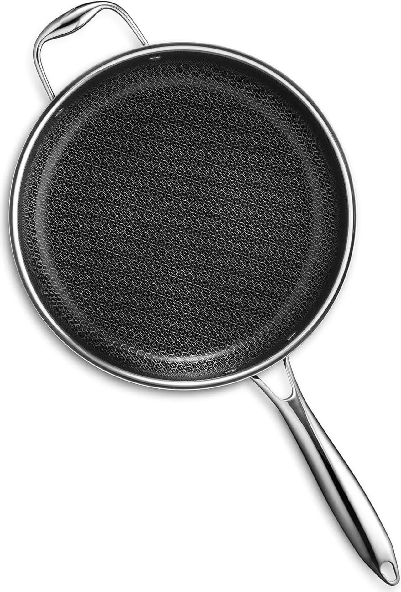 Alt view image 2 of 6 - HexClad Hybrid Nonstick 3.3 Qt Deep Sauté Pan and Lid, Dishwasher and Oven-Safe, Induction Ready, Compatible with All Cooktops