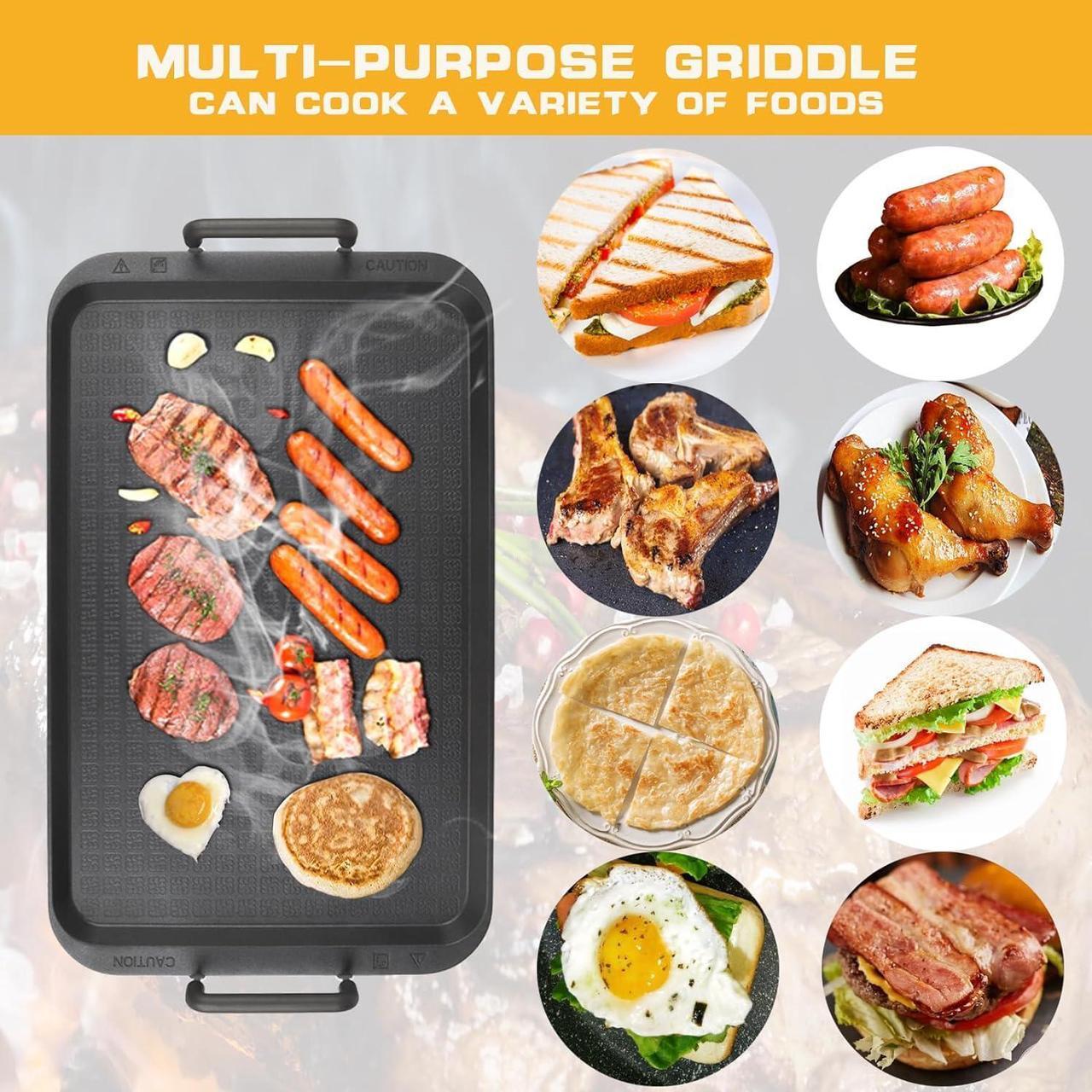 Alt view image 2 of 7 - Non-Stick Aluminum Stove Top Flat Griddle, Warp-Resistant Double Burner Griddle for Glass and Gas Stove, Great for Breakfast and BBQ Indoor or Outdoor 17" x 10.5"
