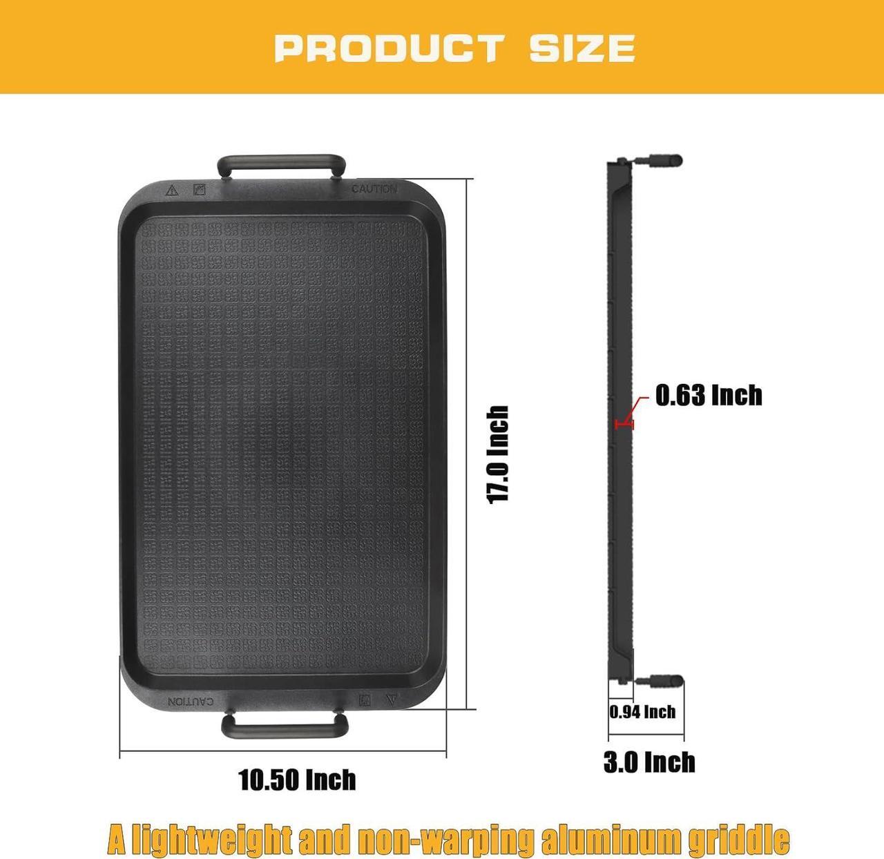 Alt view image 6 of 7 - Non-Stick Aluminum Stove Top Flat Griddle, Warp-Resistant Double Burner Griddle for Glass and Gas Stove, Great for Breakfast and BBQ Indoor or Outdoor 17" x 10.5"
