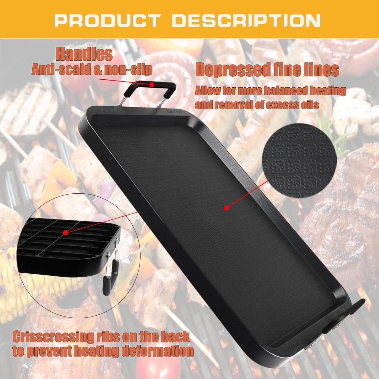 Alt view image 7 of 7 - Non-Stick Aluminum Stove Top Flat Griddle, Warp-Resistant Double Burner Griddle for Glass and Gas Stove, Great for Breakfast and BBQ Indoor or Outdoor 17" x 10.5"