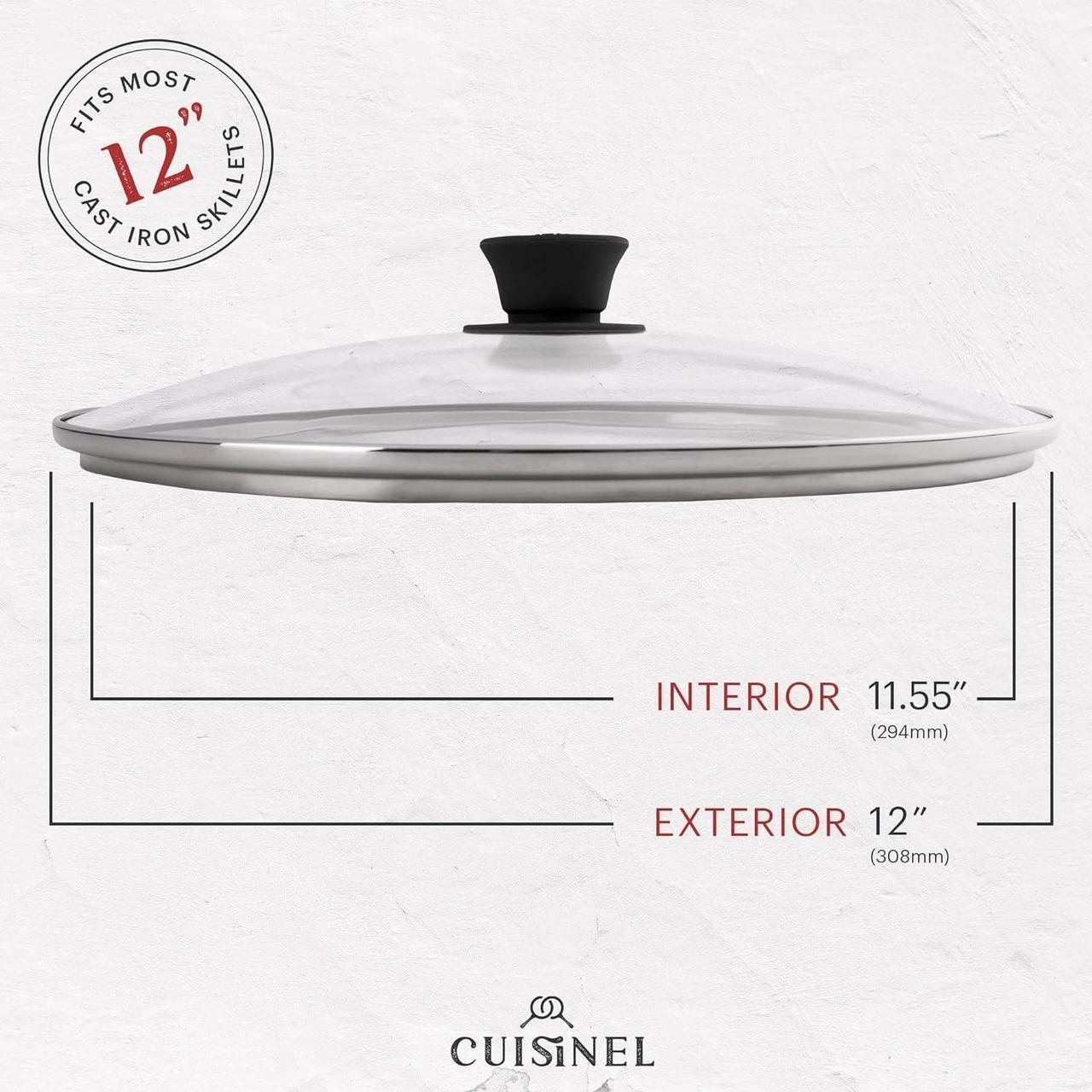Alt view image 5 of 7 - Cuisinel Cast Iron Skillet with Lid - 12"-Inch Frying Pan + Glass Cover + Silicone Handle Holder - Pre-Seasoned Oven Safe Cookware - Indoor/Outdoor Use - Grill, BBQ, Fire, Stovetop, Induction