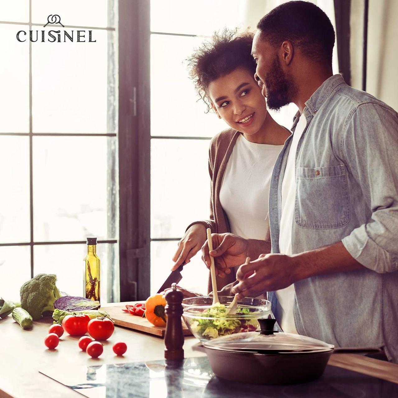 Alt view image 6 of 7 - Cuisinel Cast Iron Skillet with Lid - 12"-Inch Frying Pan + Glass Cover + Silicone Handle Holder - Pre-Seasoned Oven Safe Cookware - Indoor/Outdoor Use - Grill, BBQ, Fire, Stovetop, Induction