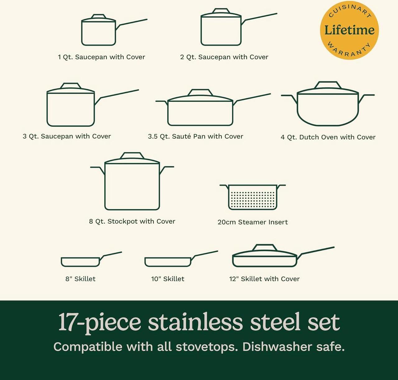 Alt view image 7 of 7 - Cuisinart 17-Piece Cookware Set, Chef's Classic Steel Collection 77-17N