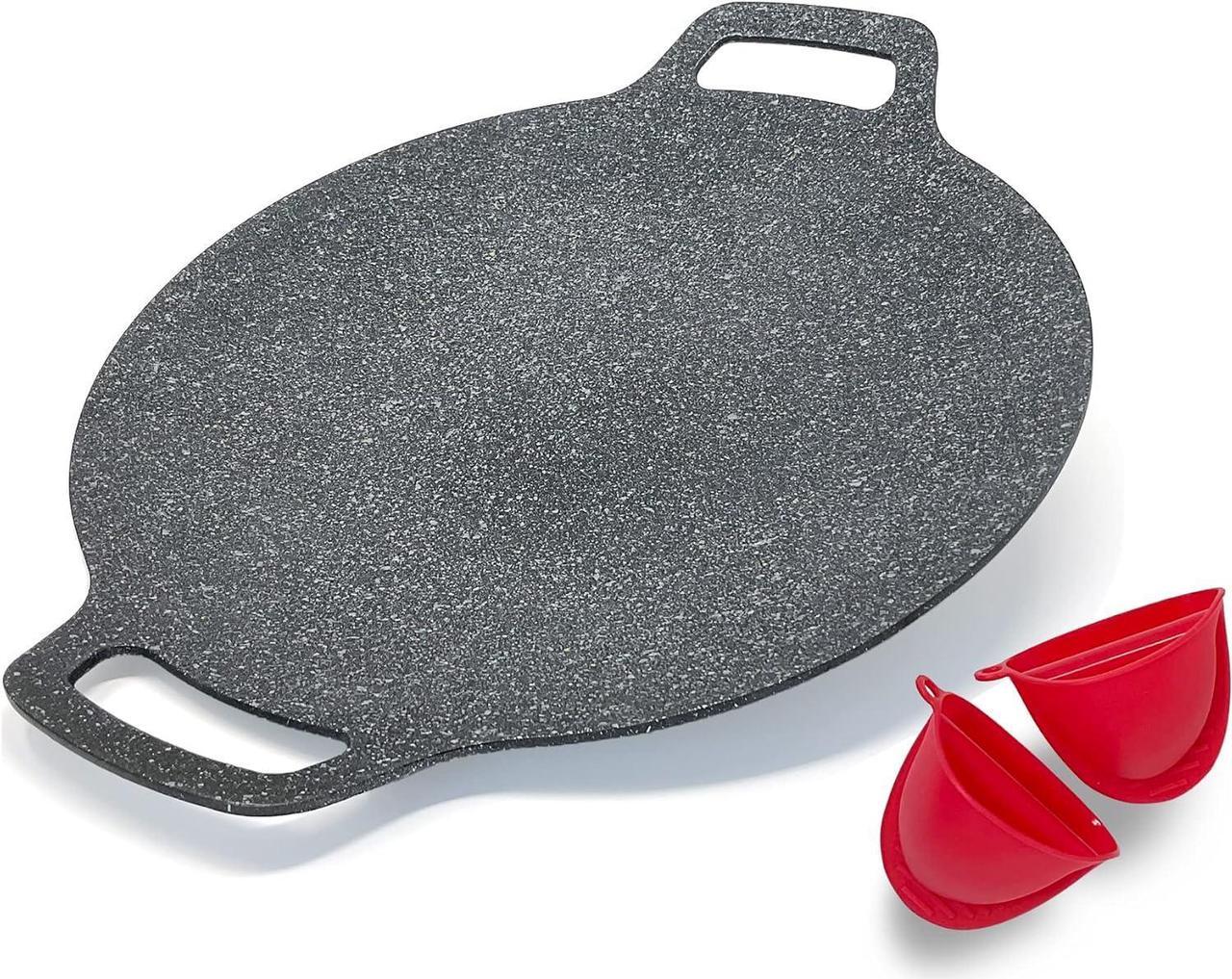 Main image of Korean style BBQ Grill Pan for Stove Top, Camping Stove and IH Stove, 13"- Round Griddle with Double Bottom, Non-stick Coating frying Pan
