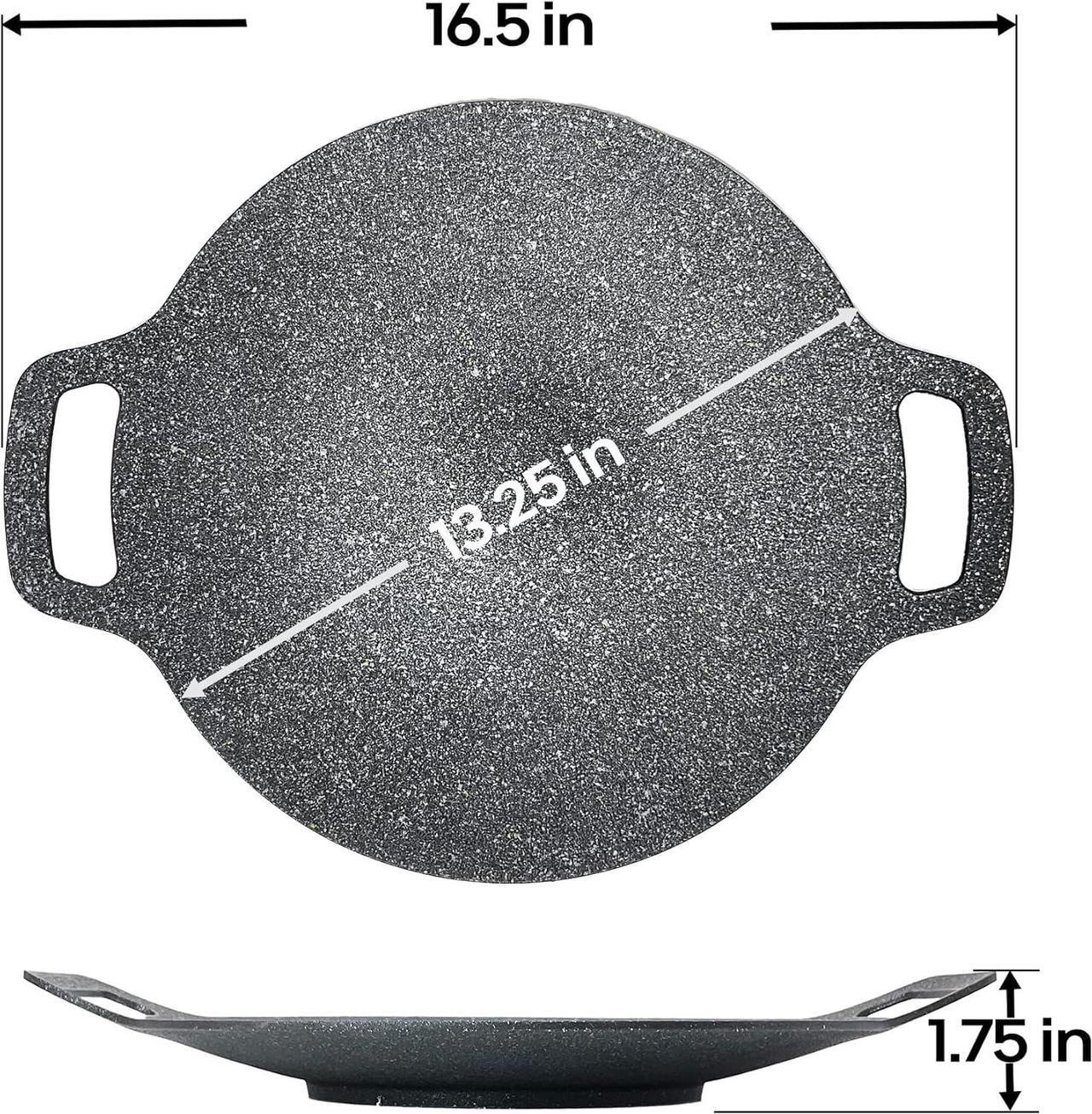 Alt view image 3 of 7 - Korean style BBQ Grill Pan for Stove Top, Camping Stove and IH Stove, 13"- Round Griddle with Double Bottom, Non-stick Coating frying Pan
