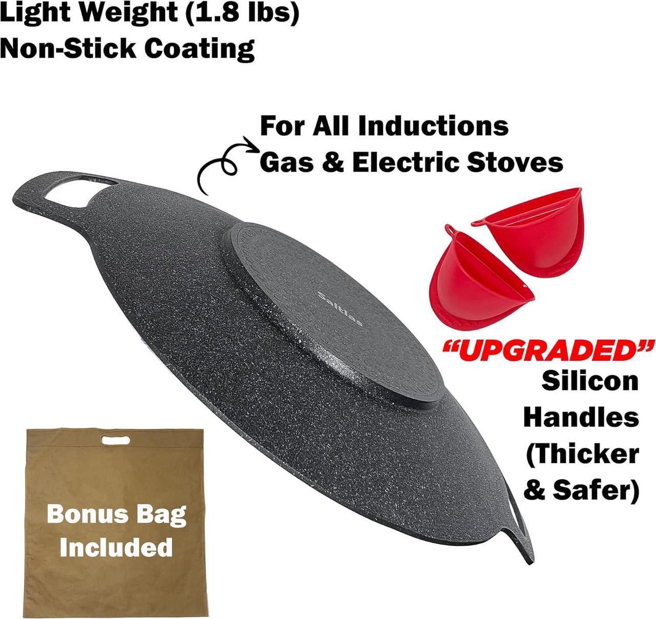 Alt view image 4 of 7 - Korean style BBQ Grill Pan for Stove Top, Camping Stove and IH Stove, 13"- Round Griddle with Double Bottom, Non-stick Coating frying Pan