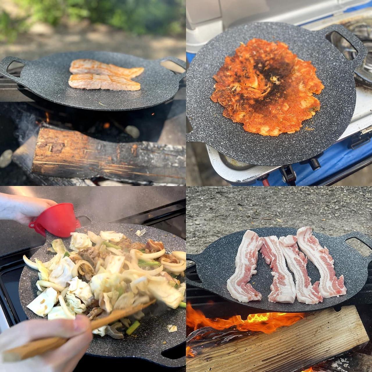 Alt view image 5 of 7 - Korean style BBQ Grill Pan for Stove Top, Camping Stove and IH Stove, 13"- Round Griddle with Double Bottom, Non-stick Coating frying Pan