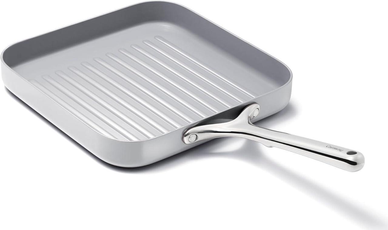 Main image of Caraway Square Grill Pan - 11 Grill Pan - Non-Stick Ceramic Coated - Non Toxic, PTFE & PFOA Free - Oven Safe & Compatible with All Stovetops - Gray