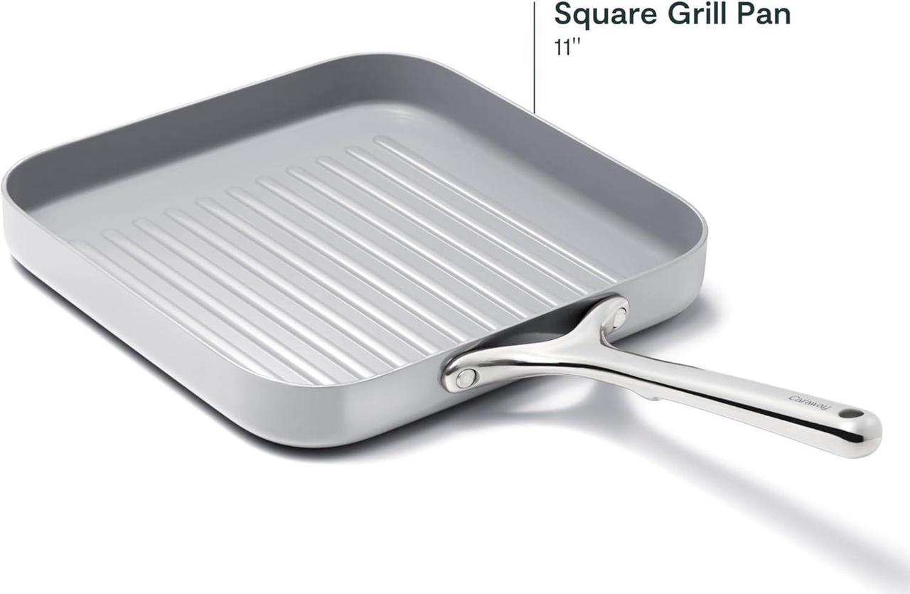 Alt view image 3 of 7 - Caraway Square Grill Pan - 11 Grill Pan - Non-Stick Ceramic Coated - Non Toxic, PTFE & PFOA Free - Oven Safe & Compatible with All Stovetops - Gray