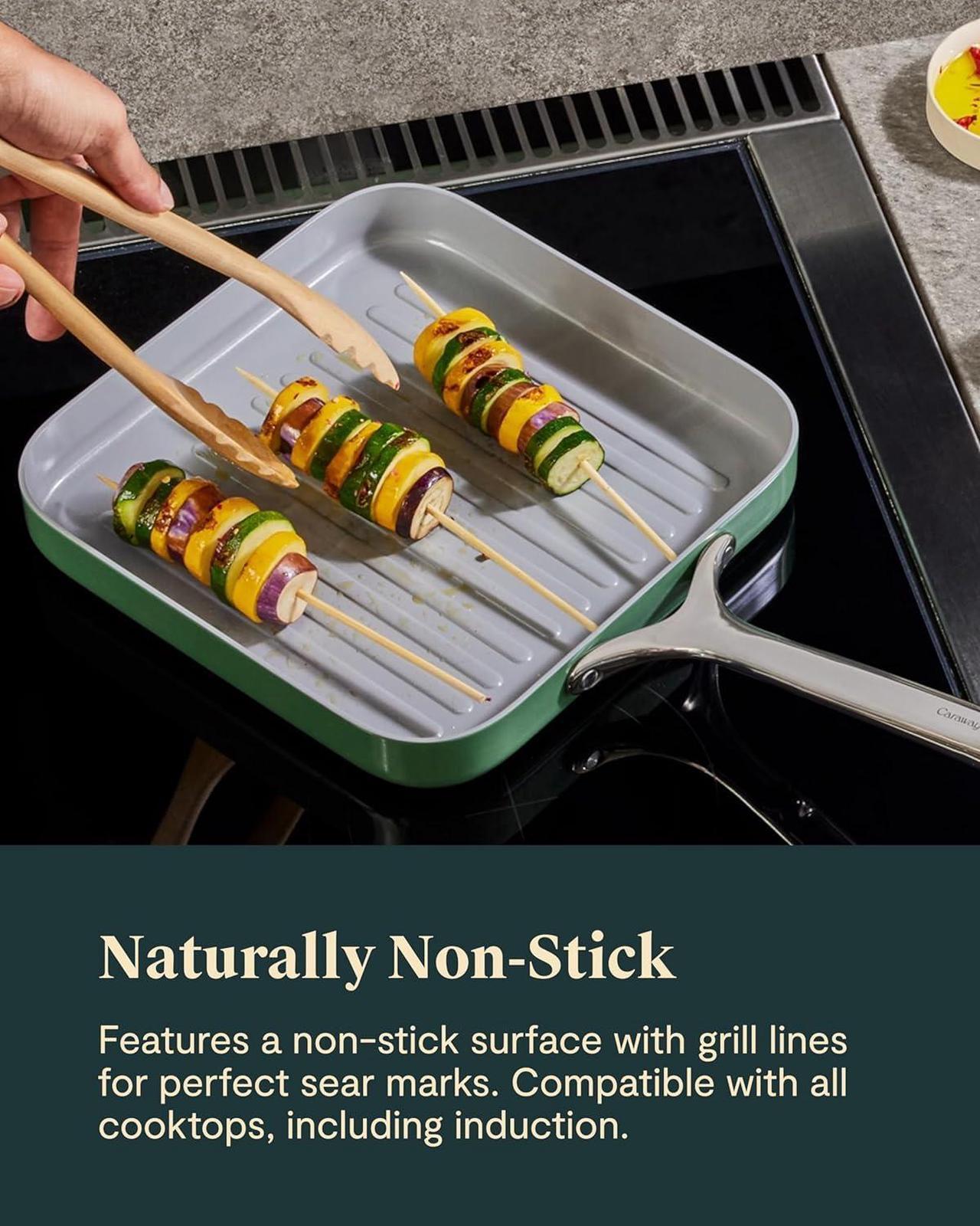 Alt view image 5 of 7 - Caraway Square Grill Pan - 11 Grill Pan - Non-Stick Ceramic Coated - Non Toxic, PTFE & PFOA Free - Oven Safe & Compatible with All Stovetops - Gray